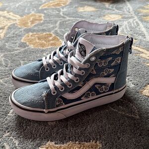 Vans Kids High-Top Sneakers - Denim Blue with Butterfly Pattern